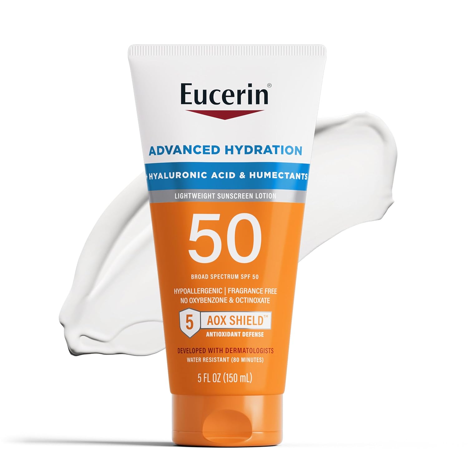 eucerin, advanced hydration, lightweight sunscreen lotion, spf 50, fragrance free, 5 fl oz (150 ml)