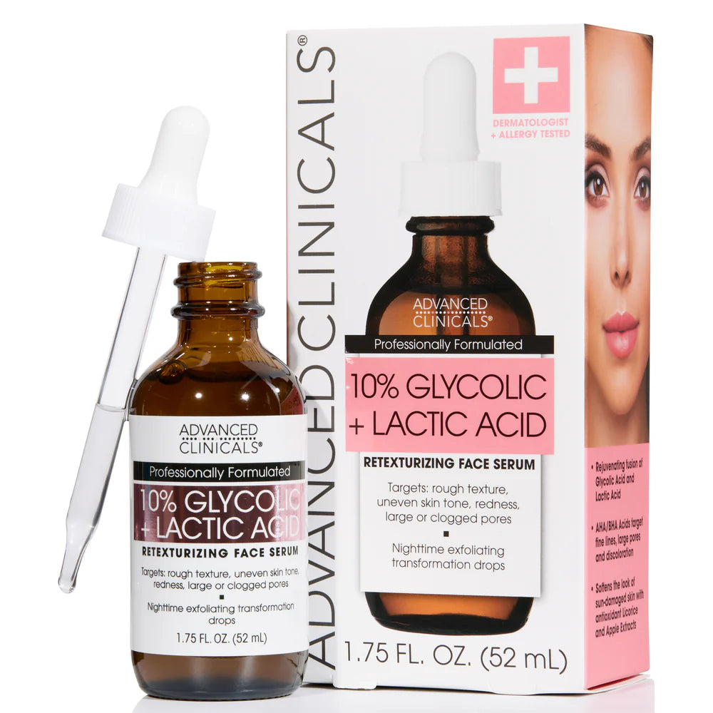 Advanced Clinicals, 10% Glycolic + Lactic Acid Serum , 1.75 fl oz (52 ml)