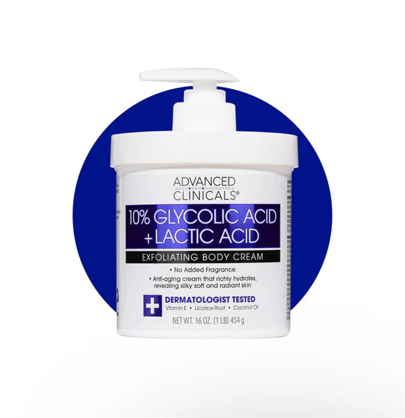 Advanced Clinicals, 10% Glycolic Acid, Lactic Acid, Exfoliating Body Cream, 16 oz (454 g)