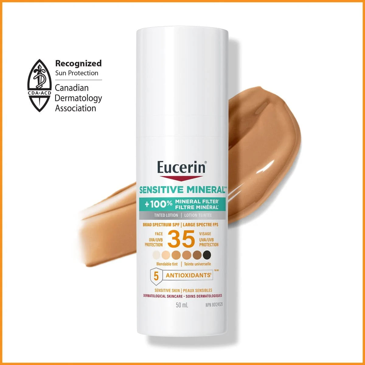 [EUCERIN] Tinted Sensitive Mineral Face Sunscreen Lotion , SPF 35 , 1.7fl oz (50 ml)