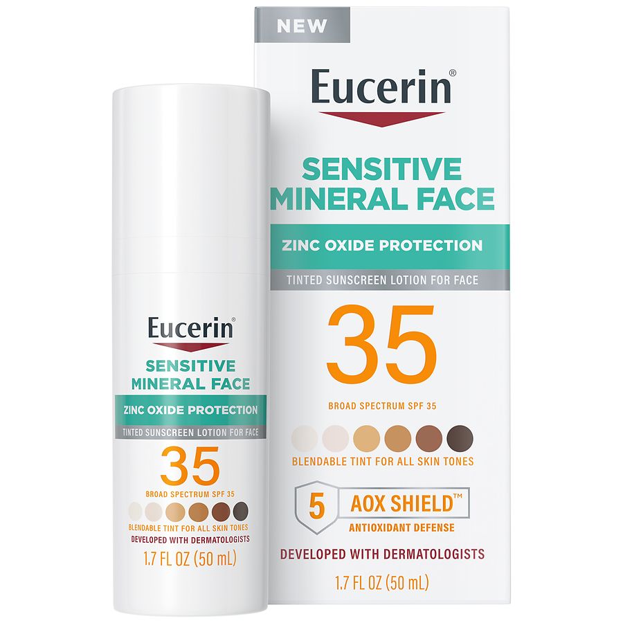 [EUCERIN] Tinted Sensitive Mineral Face Sunscreen Lotion , SPF 35 , 1.7fl oz (50 ml)