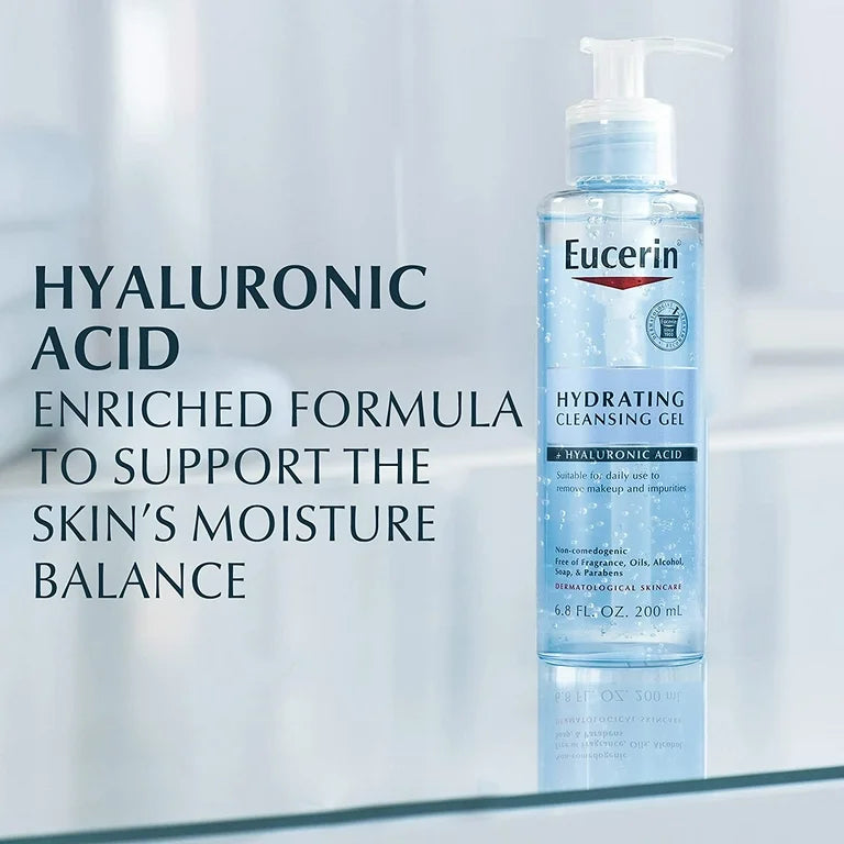 Eucerin, Face, Hydrating Cleansing Gel + Hyaluronic Acid, Fragrance Free, 6.8 fl oz (200 ml)